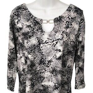 Dana Buchman Silver Metal Keyhole Top sz Medium M EUC black white snakeskin 3/4